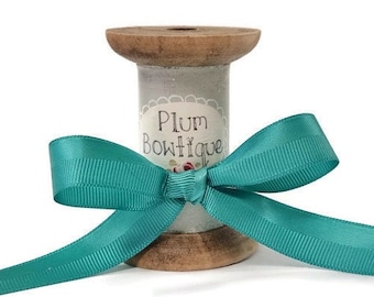Teal Satin & Grosgrain Double Band Ribbon, 15mm (9/16in) wide *Sold Per Metre*
