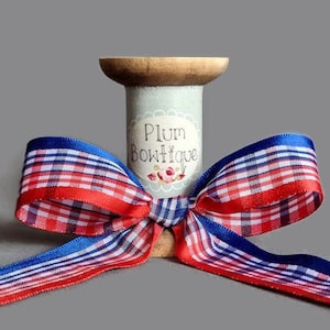 Rood, Wit & Blauw "Britannia" Tartan Lint, 25mm (1in) breed *Verkocht Per Meter*