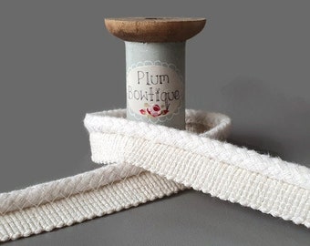 Natural Cream Matte-Finish Cotton-Blend Upholstery Flanged Insertion Piping Cord, 7mm (1/4in) Cord *Sold Per Metre*