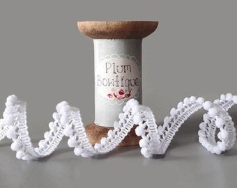 White Mini Pom Pom Trim, Mini 3mm (1/8in) Diameter *Sold Per Metre*