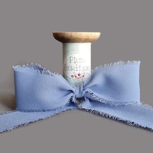 Dusky Blue Frayed Edge Silky Crepe Chiffon Ribbon, 38mm (1.5in) wide *Sold per 1 metre/39 inch*