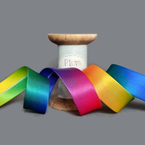 Regenbogen Ombré Satin Schrägband, 20mm breit *Pro 1 Meter*
