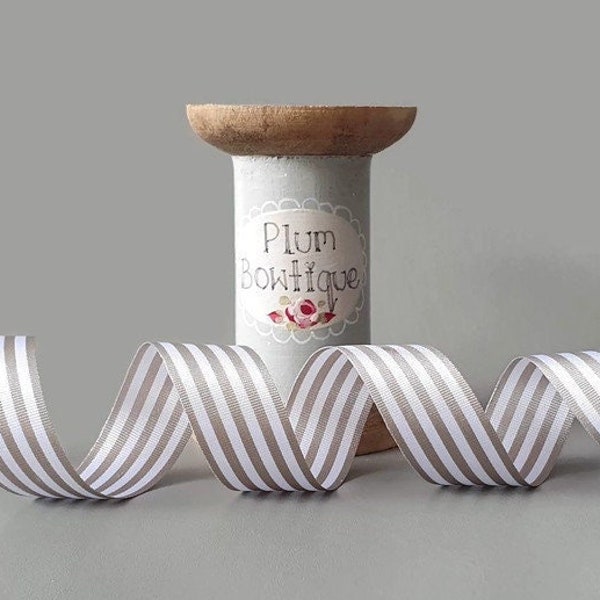 Grey & White Pencil Stripe Ribbon, 16mm (5/8in) wide *Sold Per Metre*