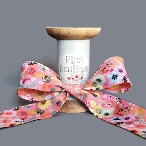 Coral &quot;Phoebe&quot; Floral Print Bias Binding, 27mm (1 1/16in) wide *Sold Per Metre*