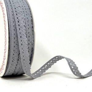 Soft Grey "Emma" Fine Lace Trim, Cotton Blend, 10mm (3/8in) wide *Sold Per Metre*