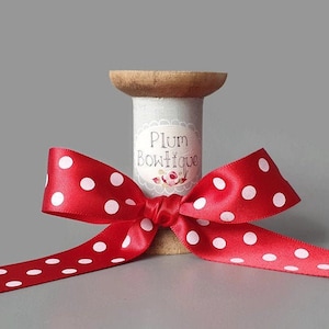 Ruby Red & White Polka Dot Satin Ribbon, 25mm (1in) wide *Sold Per Metre*