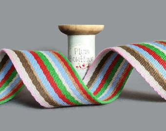 50cm Multicolour Stripe Woven Webbing, 38mm (1.5in) wide - Perfect for Bag Handles/Straps *Sold Per HALF Metre*