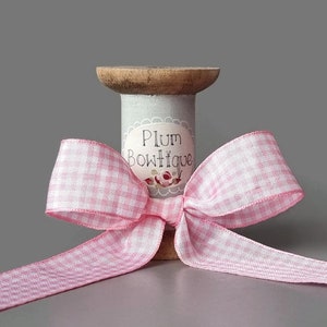 Pale Pink & White Traditional Gingham Ribbon, 25mm (1in) wide *Sold Per Metre*