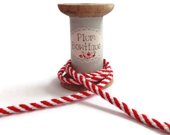 Red & White Stripe Cotton-Blend Cord, 5mm (3/16in) wide *Sold Per Metre*