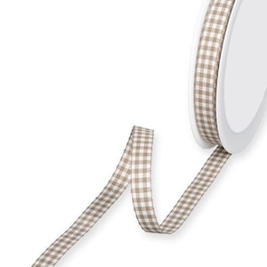 10 mm breites beiges Vichy-Karo Leinenband *Meterware*