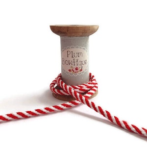 Rood-wit gestreept katoenmix koord, 5 mm (3/16 in) breed *verkocht per meter*