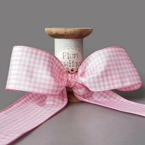 Ruban Vichy traditionnel rose pâle et blanc, 40 mm (1 9/16 po.) de large *Vendu au mètre*