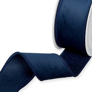 French Navy Blue Velvet Ribbon with Wired Edges, 50mm (2in) wide *Sold Per Metre*