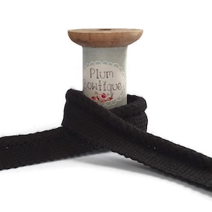 Black Matte-Finish Cotton-Blend Upholstery Flanged Insertion Piping Cord, 7mm (1/4in) Cord *Sold Per Metre*