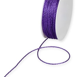Cordino di seta intrecciato viola da 5 m, spesso 2 mm (1/16 in) *Venduto a 5 m*