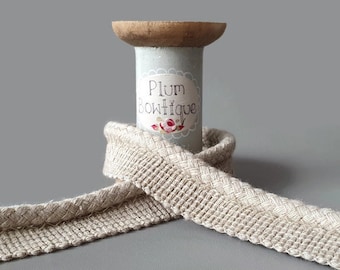 Linen Beige Matte-Finish Cotton-Blend Upholstery Flanged Insertion Piping Cord, 7mm (1/4in) Cord *Per 1 Metre/39 Inch*