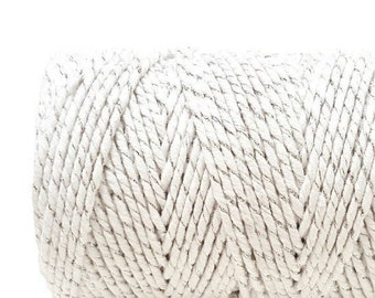 5mtr White with Silver Sparkle Cotton Bakers Twine, 2mm (1/16in) Thickness *Sold Per 5mtr*