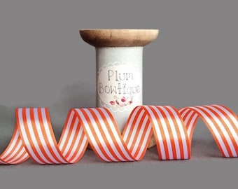 Orange & White Pencil Stripe Ribbon, 16mm (5/8in) wide *Sold Per Metre*