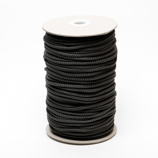 Black Braided Polypropylene Cord, 3.5mm (1/8in) wide *Sold Per Metre*