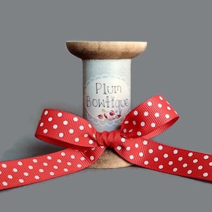 Red with White Polka Dot Print Grosgrain Ribbon, 16mm (5/8in) wide *Sold Per Metre*