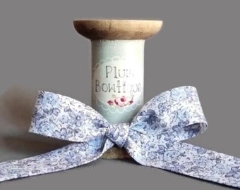 Denim & Sky Blue "Betsy" Floral Print Polycotton Bias Binding, 20mm (3/4in) wide *Sold Per Metre*
