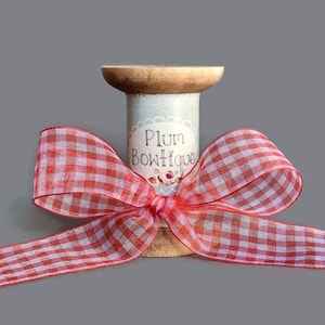 Red Sheer Organza Gingham Ribbon, 25mm (1in) wide *Sold Per Metre*