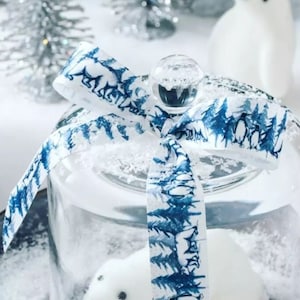 Polar Bears & Penguins on Snow White Satin Ribbon, 25mm (1in) wide *Sold Per Metre*