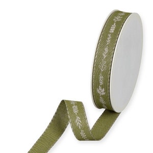 Print van takjes en twijgen op olijfgroen structuurlint, 15 mm (9/16 in) breed *per 1 meter/39 inch*