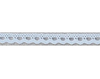 Light Blue "Bonnie" Fine Zig-Zag Scallop 100% Cotton Cluny Lace Trim, 8mm (5/16in) wide *Sold Per Metre*