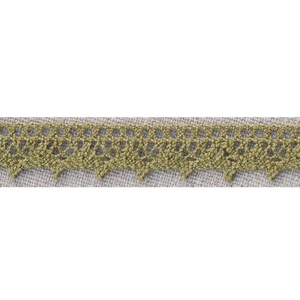 Olive Green "Jessie" Bold Peaked Edge 100% Cotton Fine Cluny Lace Trim, 15mm (9/16in) wide *Sold Per Metre*