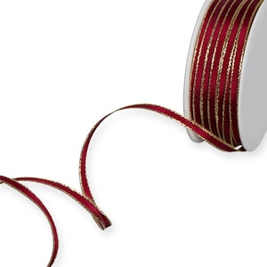 Ruban bordeaux avec bords filaires dorés, 5mm (3/16in) de large * Vendu au mètre *
