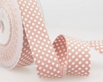 Vintage Pink Polka Dot Double-Sided Ribbon, 25mm (1in) wide *Sold Per Metre*