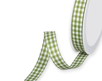 3/16in wide *Sold Per Metre* 5mm Meadow Green & White Traditional Gingham Ribbon