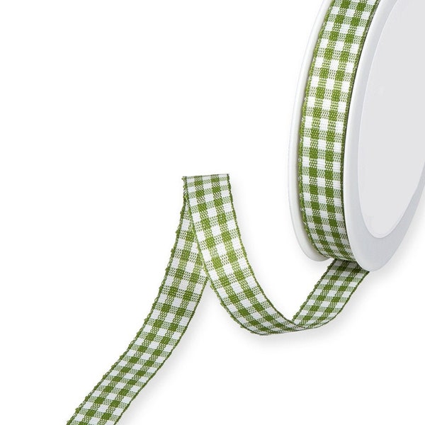 Moss Green Rustic Gingham Ribbon, 15mm (9/16in) wide *Sold Per Metre*