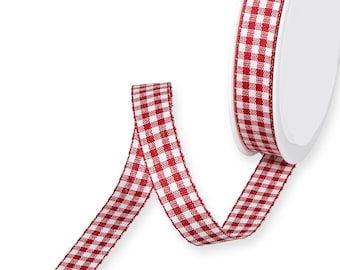 Ciemnoczerwona, rustykalna wstążka w kratkę gingham, szerokość 15 mm (9/16 cala) *Sprzedawana na metry*