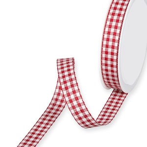 Deep Red Rustic Gingham Ribbon, 15mm (9/16in) wide *Sold Per Metre*