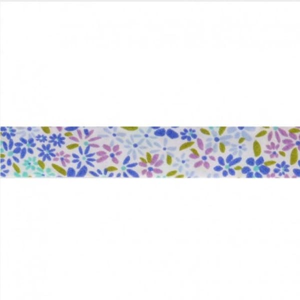 Cool Tones "Libby" Floral Print Polycotton Bias Binding, 20mm (3/4in) wide *Sold Per Metre*