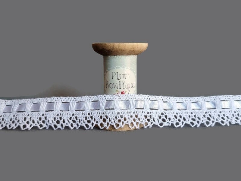 Cotton Lace, Ribbon Slot Lace, Ribbon Slot Cotton Lace, Cream Black Lace,  Fashion Lace 