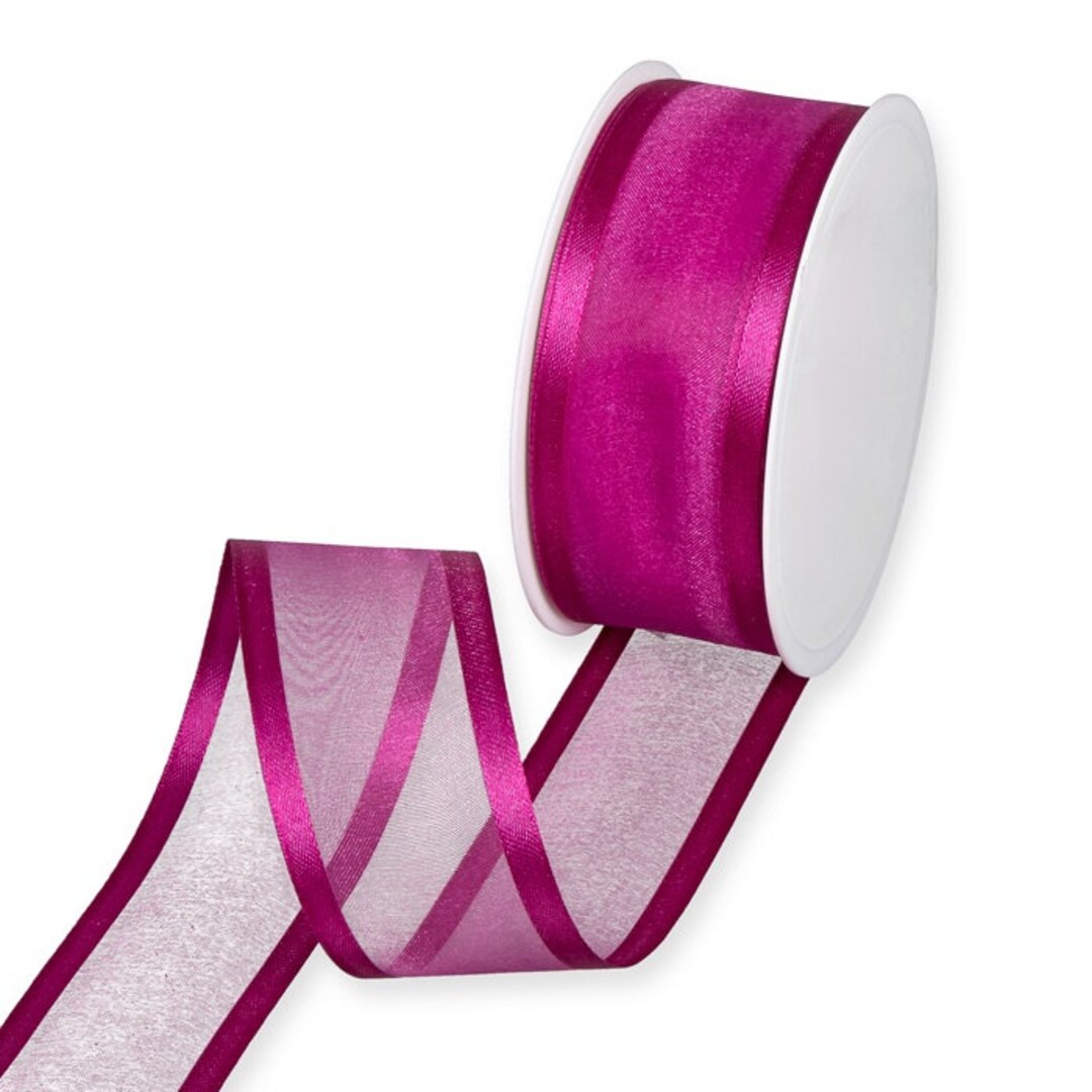 Satin-edge Sheer Organza Ribbon, 1-1/2-inch, 25-yard, Hot Pink 