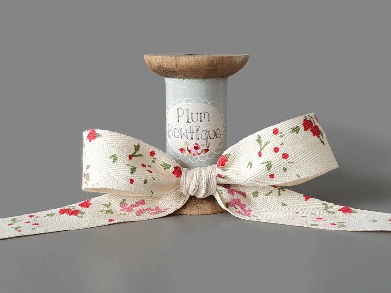 2 metres or full roll 15mm Cotton Flower Ribbon Floral Flowers 10 metre UK 15 mm 