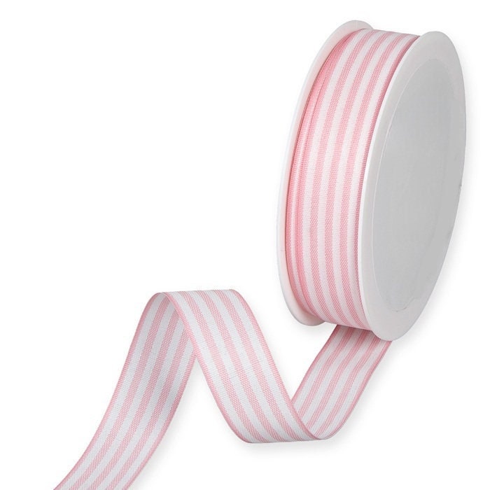 1.5 Inch Cotton Blend Woven Double Stripe Ribbon with Woven Edge in Pink