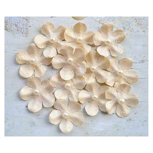 12pc Ivory Glitter Handmade Paper Flowers, Jumbo, 40mm (1 9/16in) wide *Sold Per 12pc Pack*