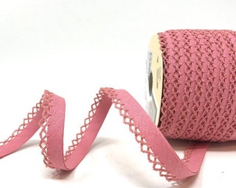 Altrosa Leinen-Schrägband mit Picot Spitzenkante, 12 mm breit, 12 mm breit *Verkauf pro Meter*