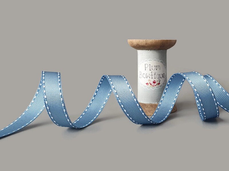 Heritage Blue Grosgrain Ribbon With White Saddle Stitched Edges, 12mm ...