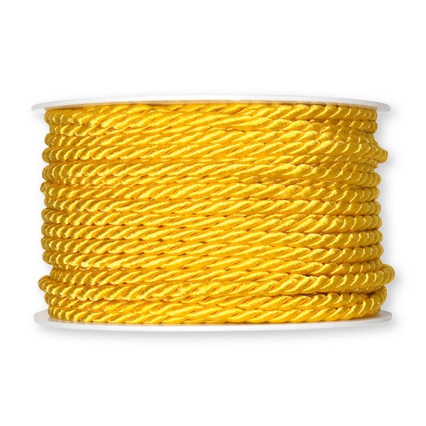 Golden Yellow Twisted Silky Cord, 4mm (5/32in) thick *Sold Per Metre*