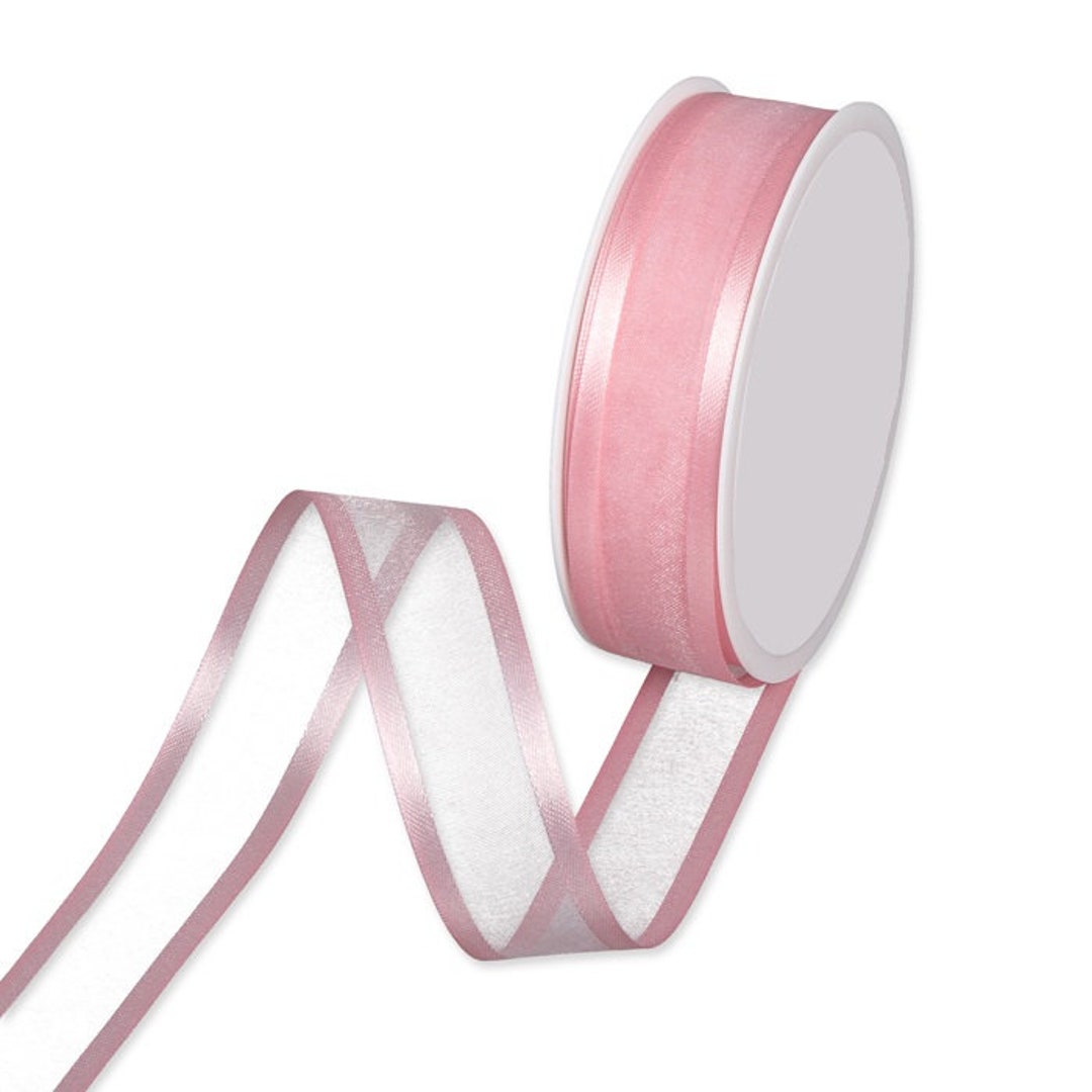 Pink Tinsel Edge Organza Ribbon 1 Wide by the Yard 