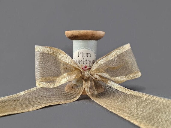 Gold Sparkle Sheer Ribbon with Bold Metallic Edges, 40mm (1 9/16in) wide *Sold Per Metre*
