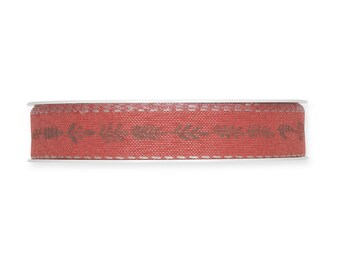 Stampa di rametti e rametti su nastro strutturato rosa Jaipur, larghezza 15 mm (9/16 pollici) *Per 1 metro/39 pollici*