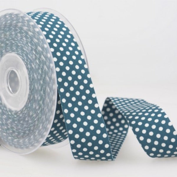 Teal Polka Dot Double-Sided Ribbon, 25mm (1in) wide *Sold Per Metre*