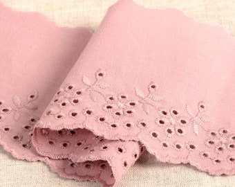Dusky Pink "Kimberley" Floral Scalloped Edge Extra Wide Broderie Anglaise Lace Trim, 95mm (3.75in) wide *Sold Per Metre*